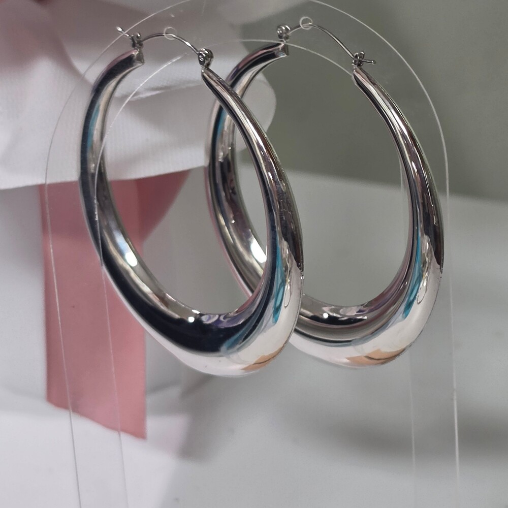 Exaggerated large silver plated Hoop Earrings 3 Inch Polished